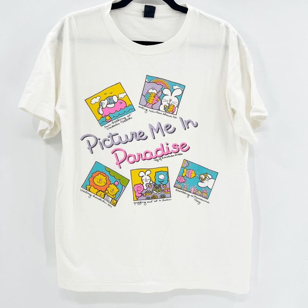 VTG Urban Outfitters Picture Me in Paradise‎ Tee Unisex OS White Single Stitch